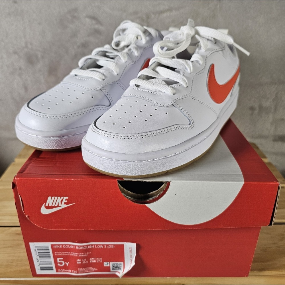 Nike BQ5448-114 Court Borough Low 2 White Orange Summit Sz 5 Youth/6.5 Women